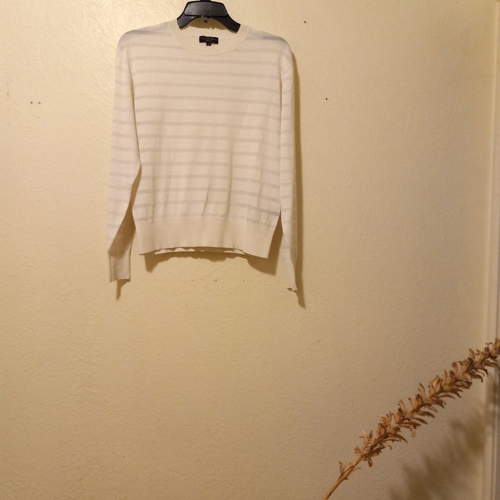 Rag & Bone White Shadow Striped Sweater Size S Light Academia Quiet Luxury
